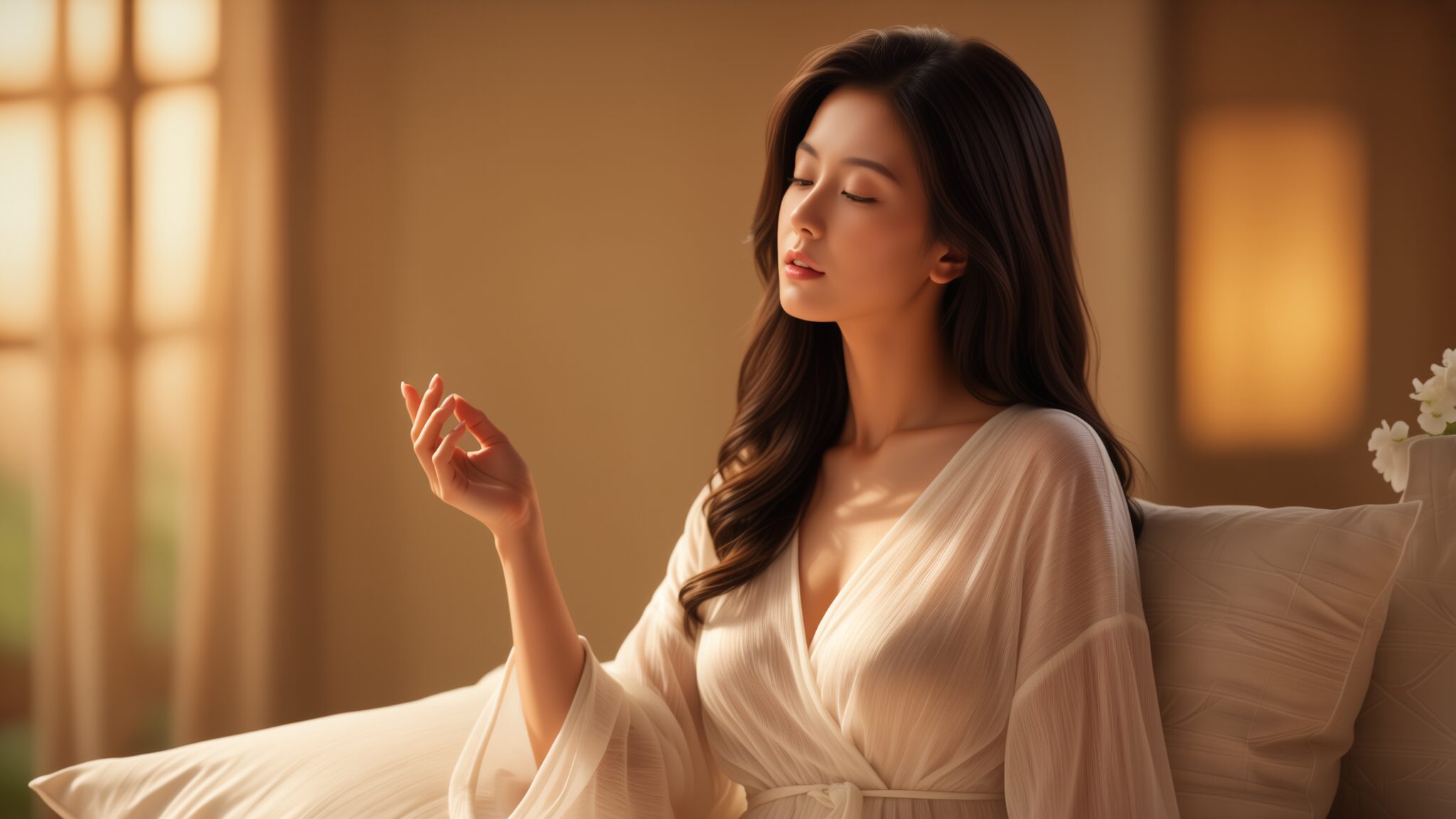 神崎美月がベッドの上で、顔を着ている。神崎瑞希は自分でオナニーをして、汁のついた指をいやらしい顔をして眺めている。